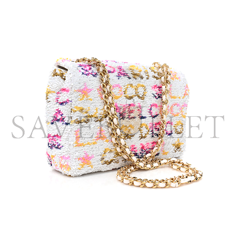 Ch*el master sequin small single flap white multicolor as4561 (21*14*8cm)